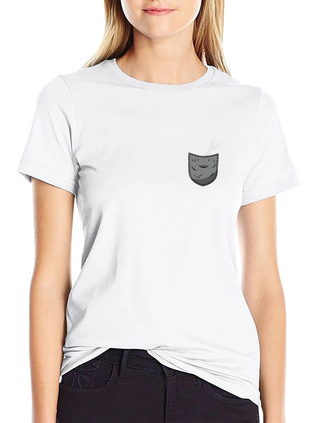 Mens Black T-Shirt with Wrench Pocket Graphic