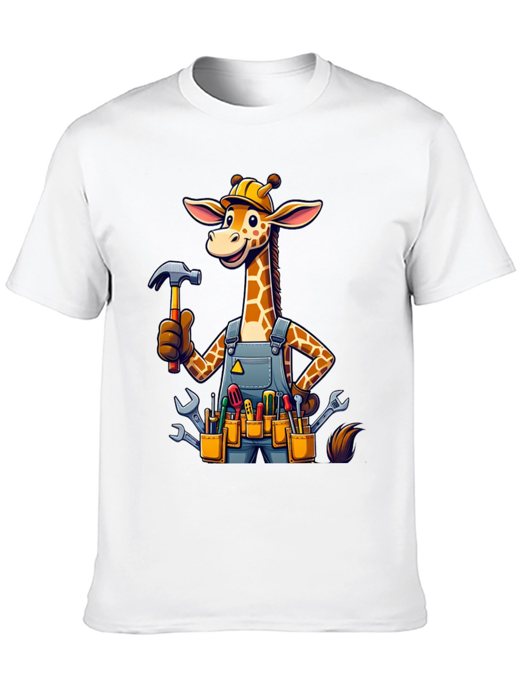 Giraffe Handyman Graphic Tee - Novelty Cartoon T-Shirt