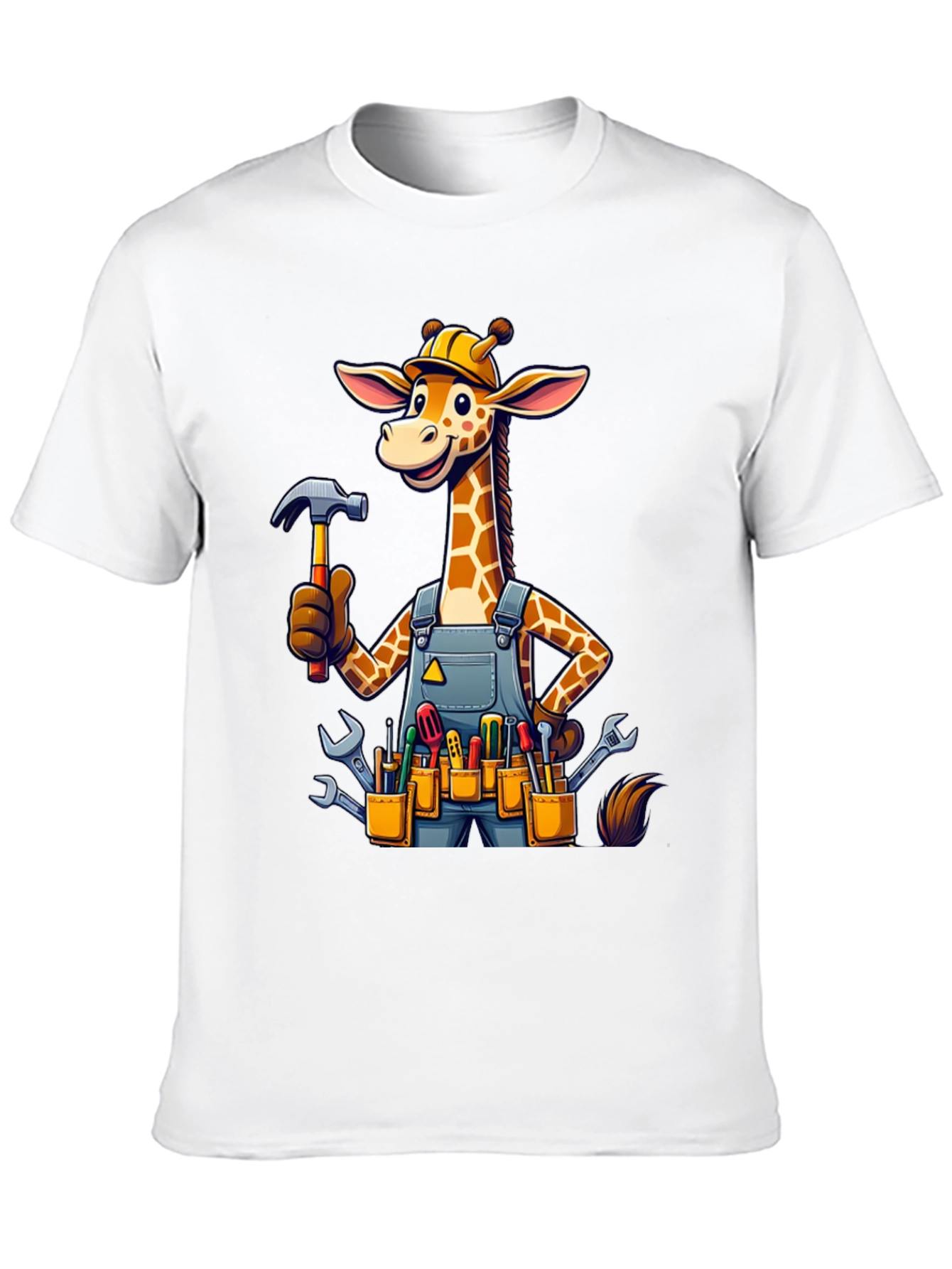 Giraffe Handyman Graphic Tee - Novelty Cartoon T-Shirt