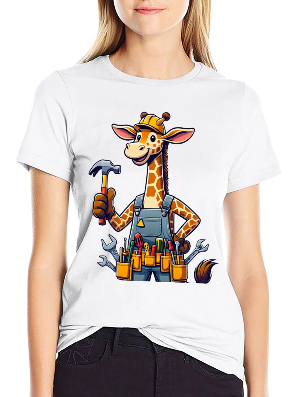 Giraffe Handyman Graphic Tee - Novelty Cartoon T-Shirt