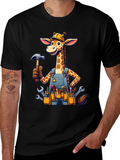 Giraffe Handyman Graphic Tee - Novelty Cartoon T-Shirt