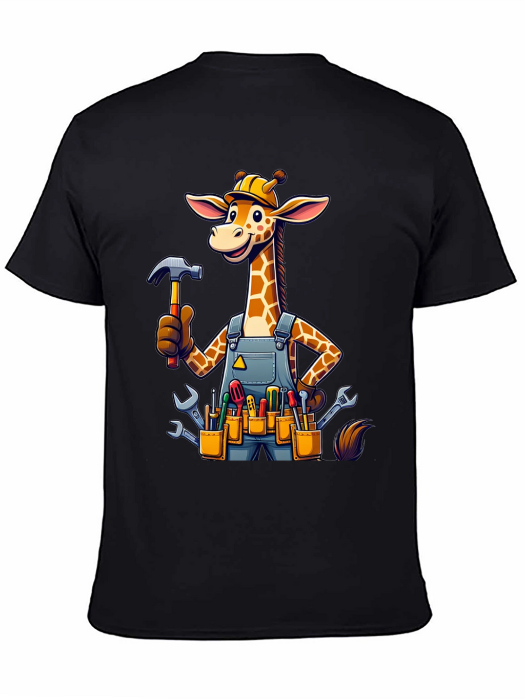 Giraffe Handyman Graphic Tee - Novelty Cartoon T-Shirt