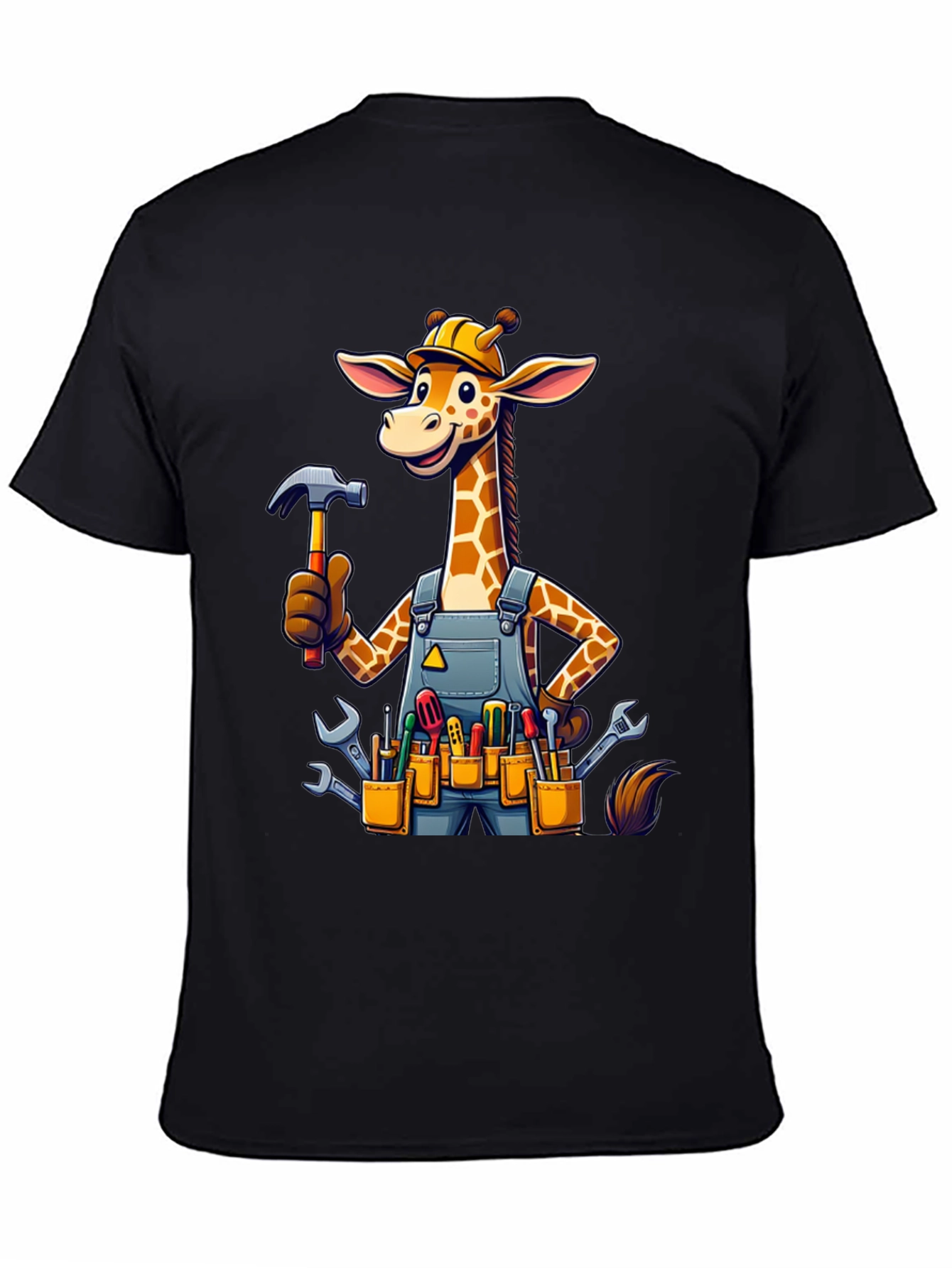 Giraffe Handyman Graphic Tee - Novelty Cartoon T-Shirt