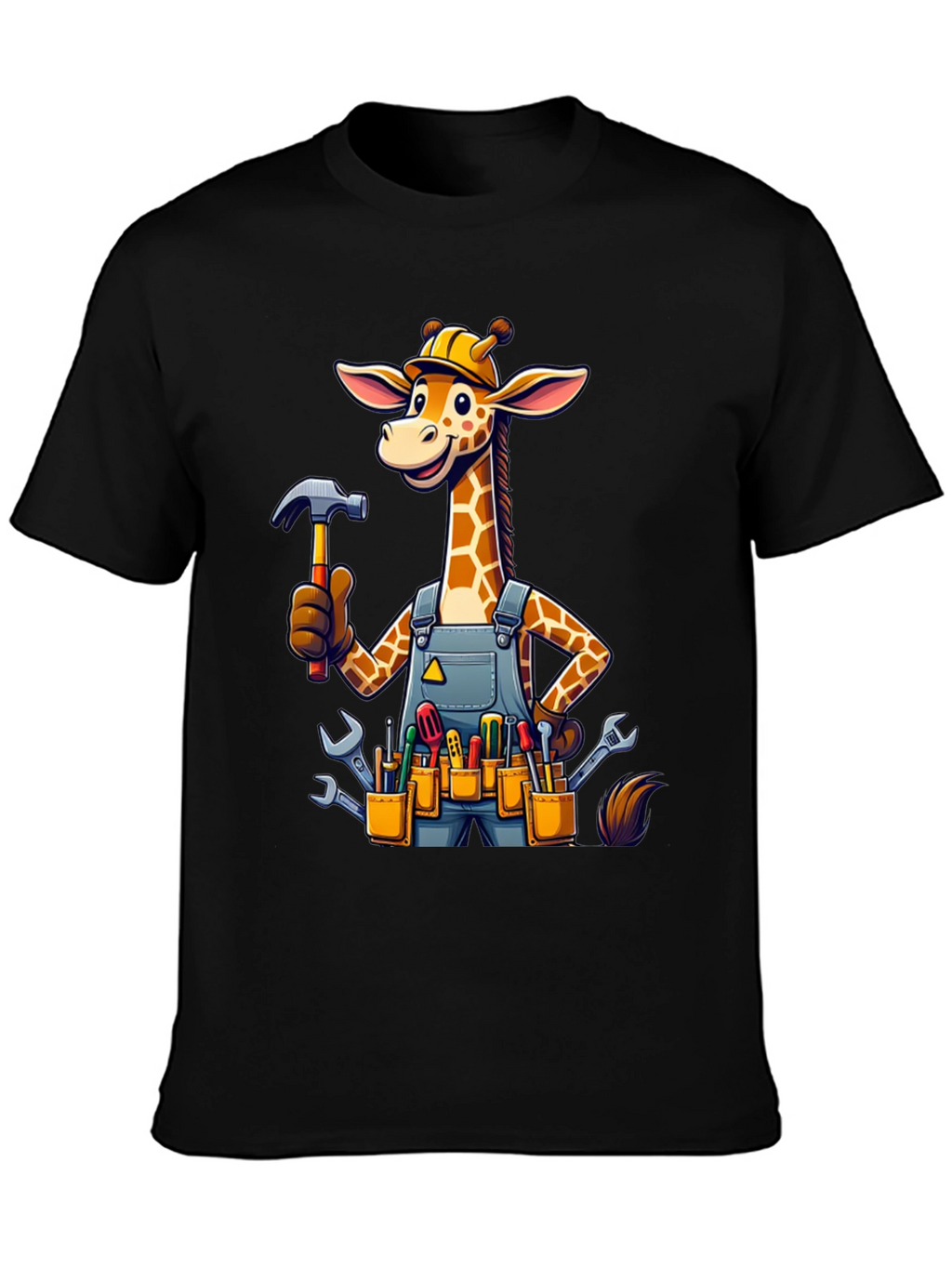Giraffe Handyman Graphic Tee - Novelty Cartoon T-Shirt