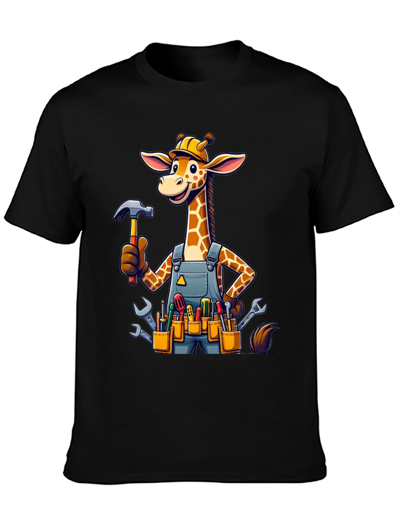 Giraffe Handyman Graphic Tee - Novelty Cartoon T-Shirt
