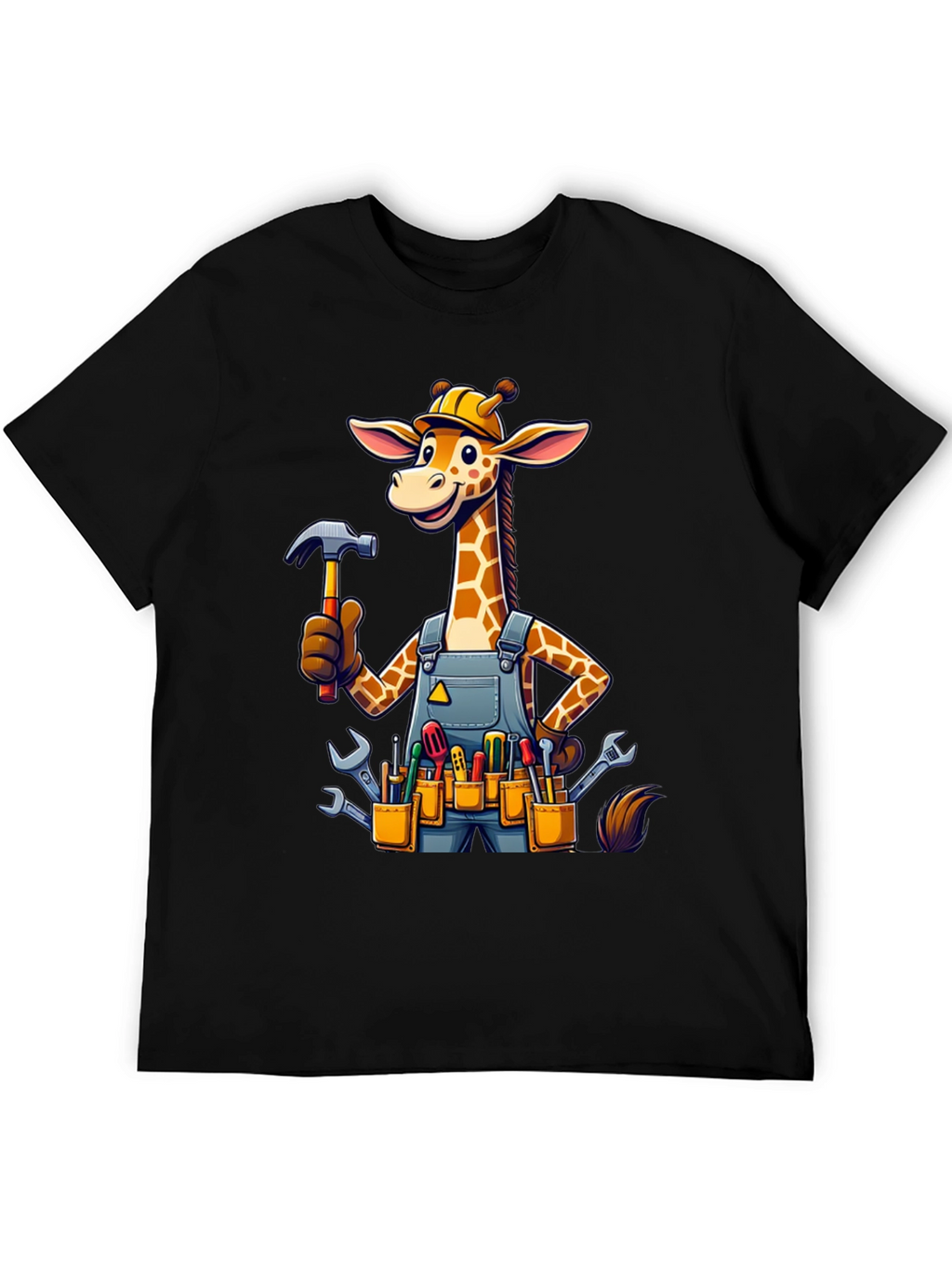 Giraffe Handyman Graphic Tee - Novelty Cartoon T-Shirt