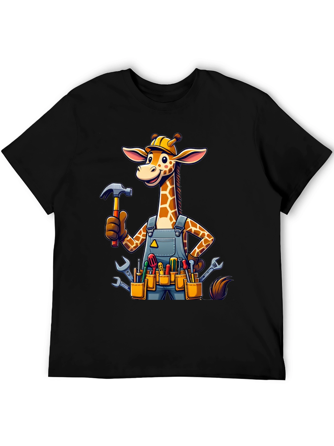 Giraffe Handyman Graphic Tee - Novelty Cartoon T-Shirt