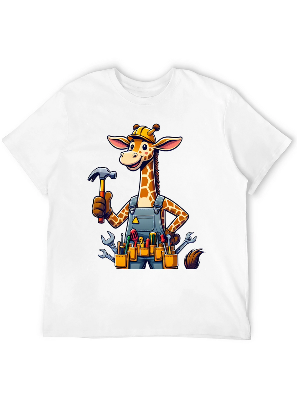Giraffe Handyman Graphic Tee - Novelty Cartoon T-Shirt