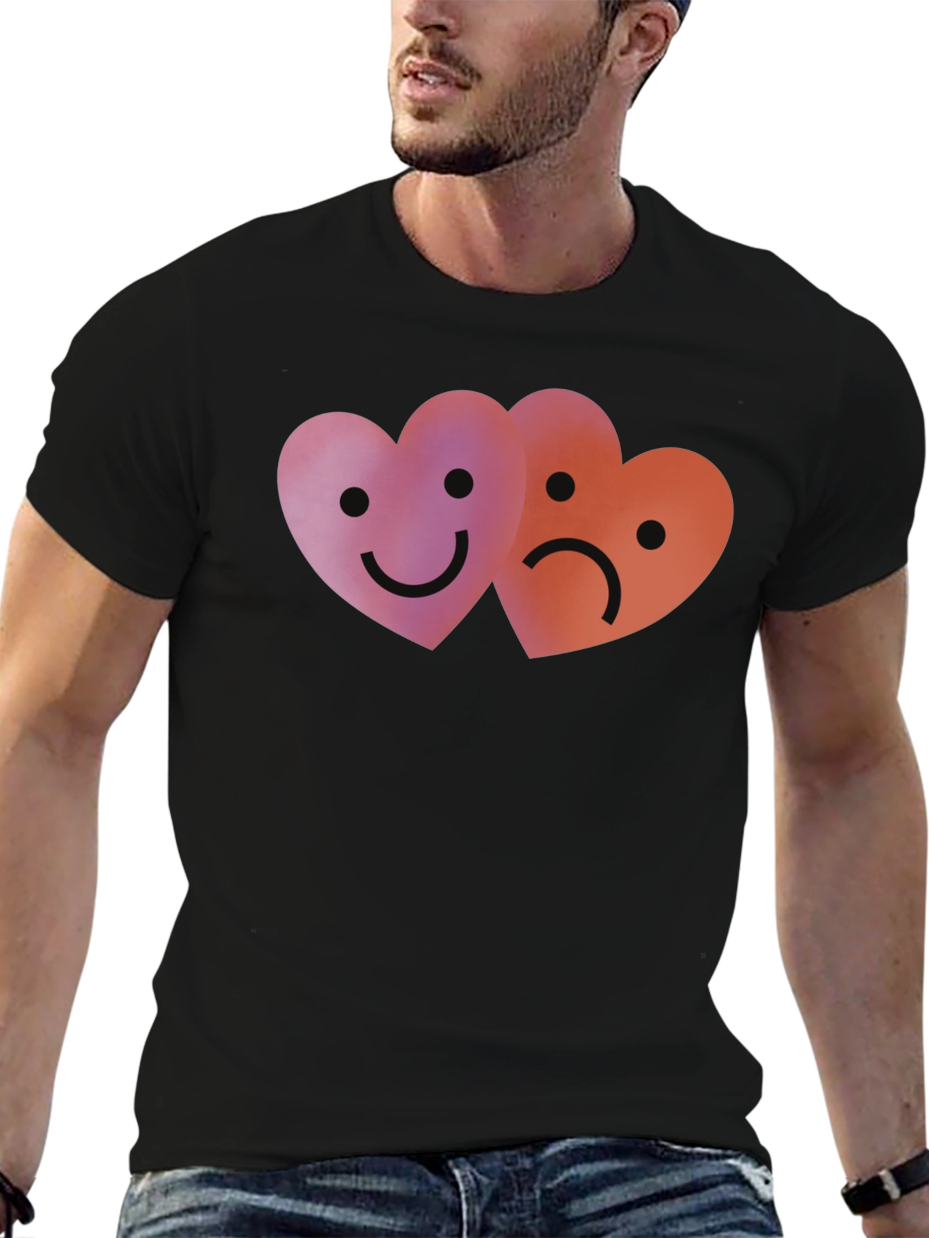 Emotional Hearts Graphic Black T-Shirt
