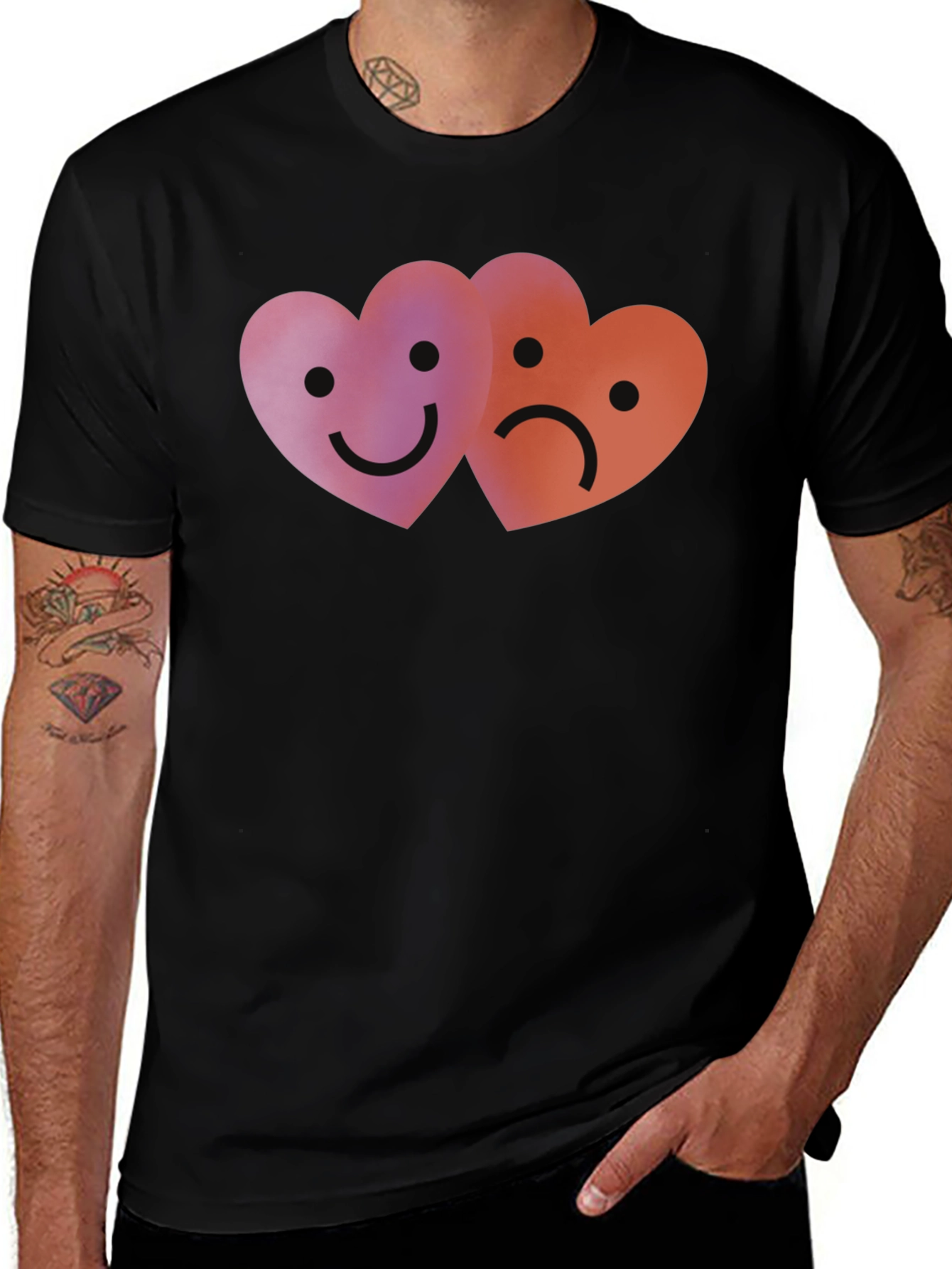 Emotional Hearts Graphic Black T-Shirt