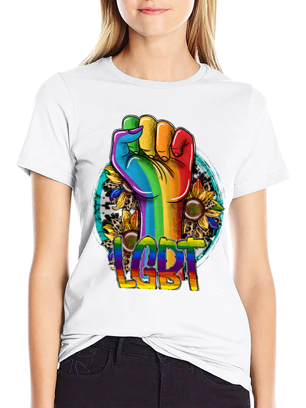 LGBT Pride Rainbow Fist Sunflower T-Shirt