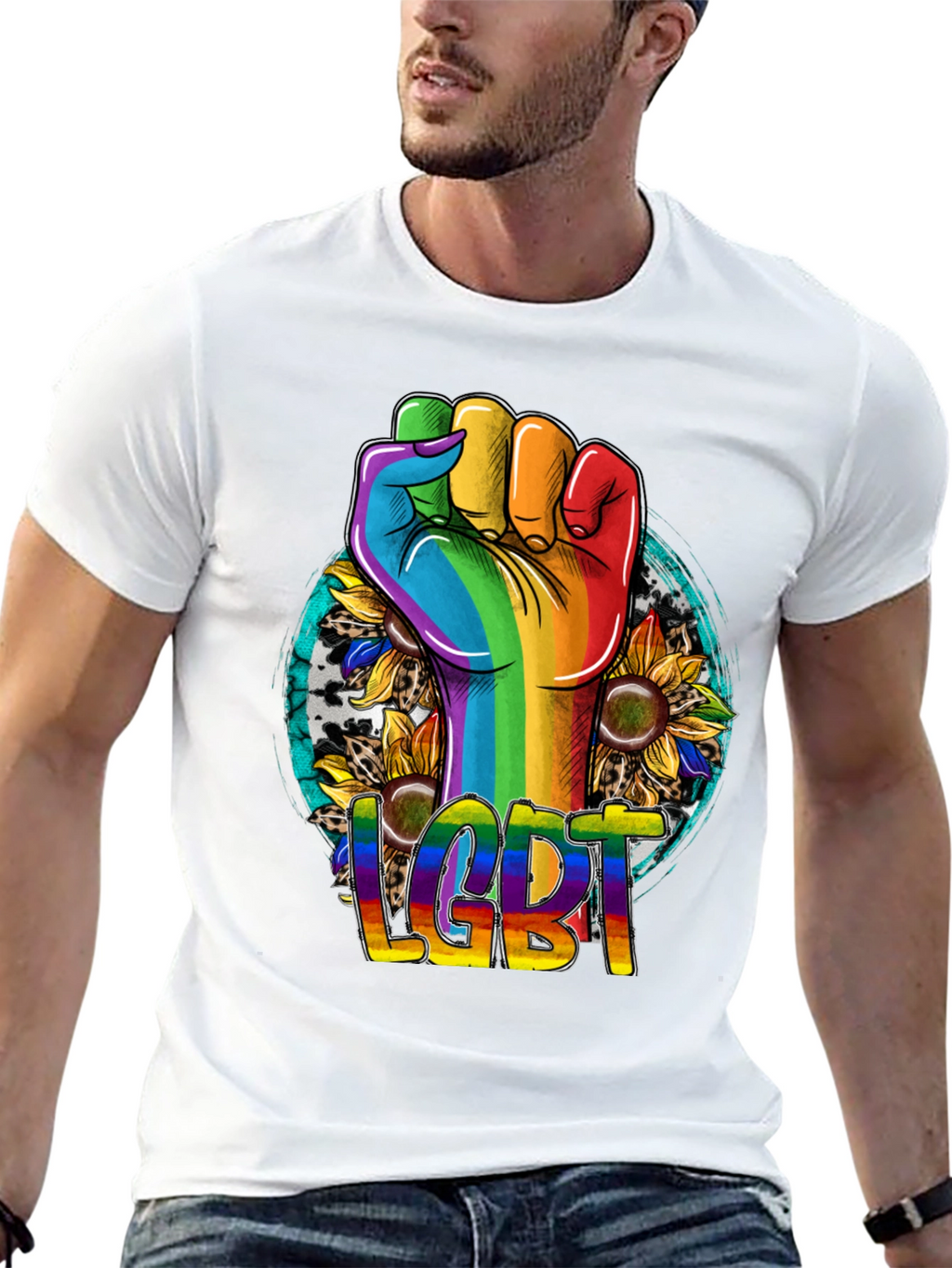LGBT Pride Rainbow Fist Sunflower T-Shirt