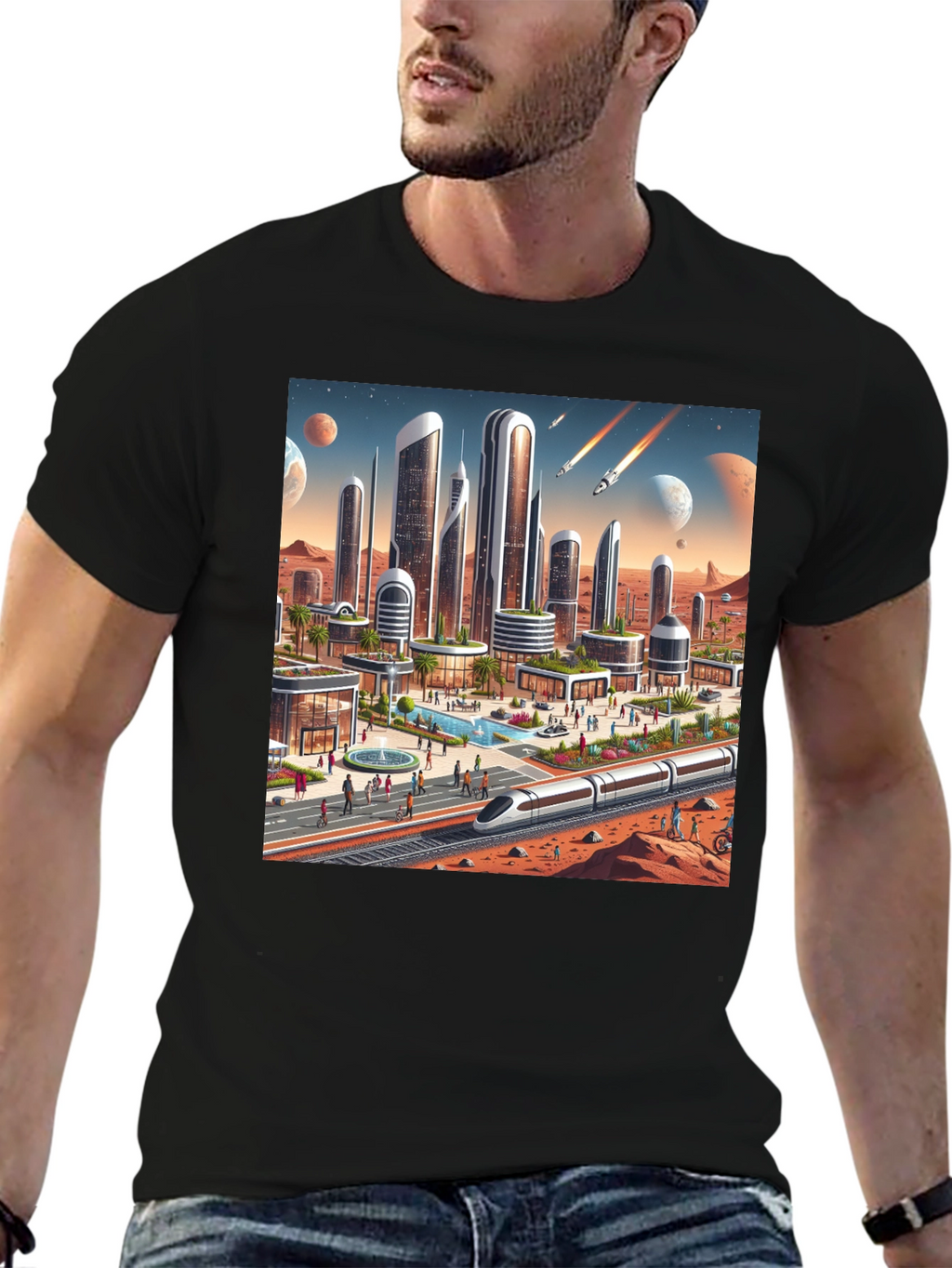 Futuristic Mars Cityscape Tee - Sci-Fi Style