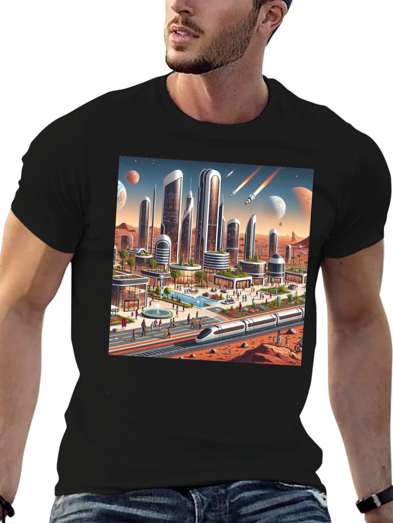 Futuristic Mars Cityscape Tee - Sci-Fi Style
