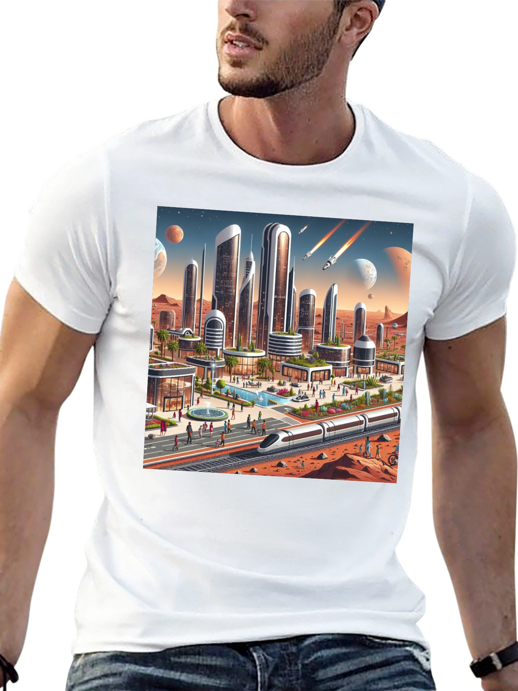 Futuristic Mars Cityscape Tee - Sci-Fi Style