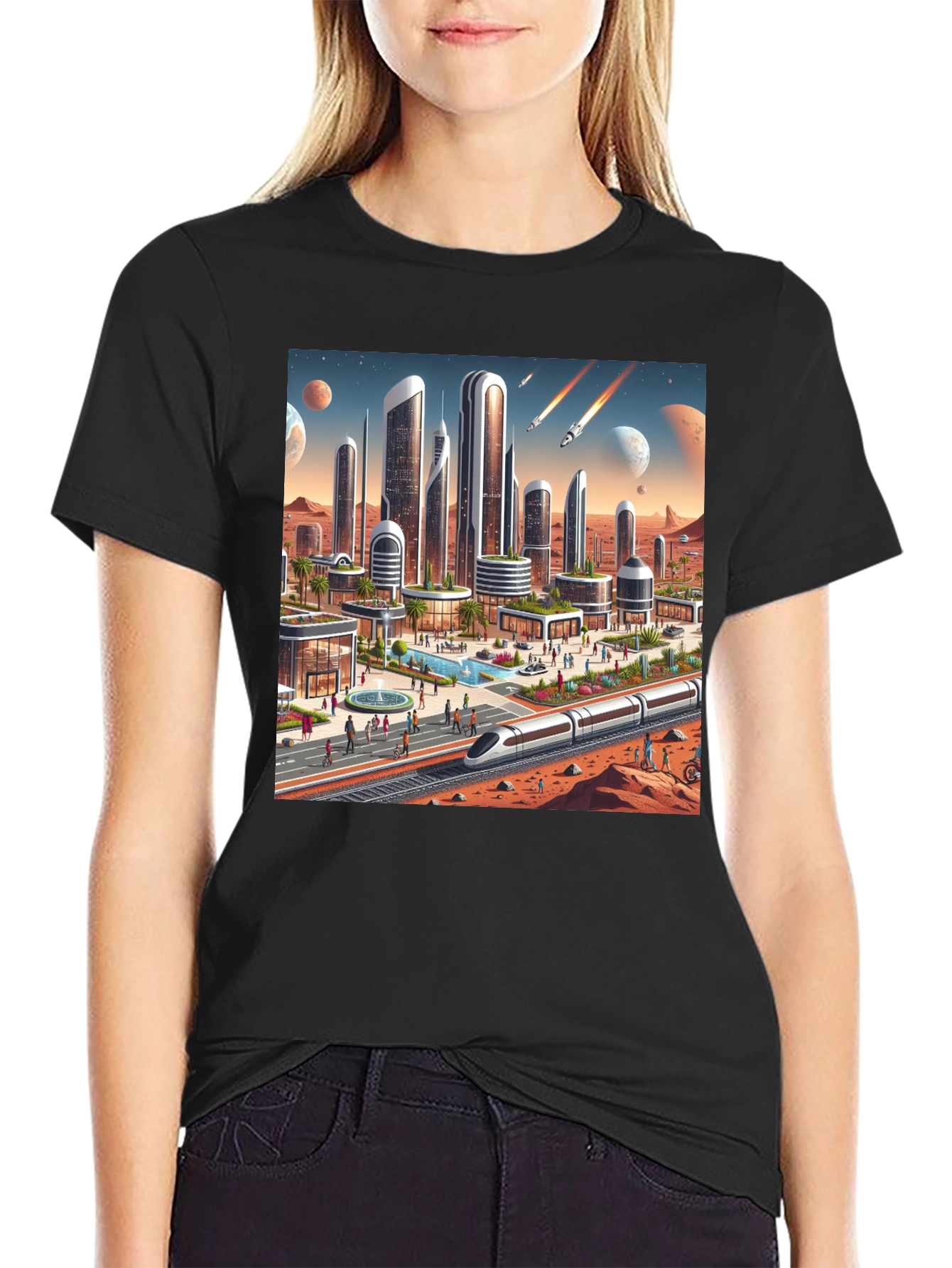 Futuristic Mars Cityscape Tee - Sci-Fi Style