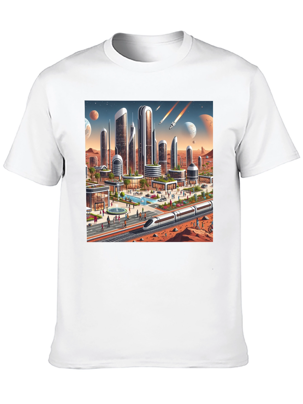 Futuristic Mars Cityscape Tee - Sci-Fi Style