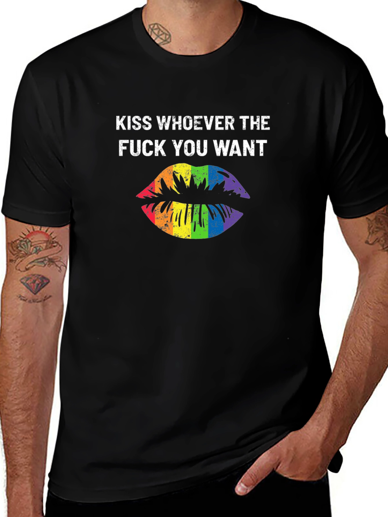 Kiss Whoever You Want Rainbow Lips Graphic T-Shirt