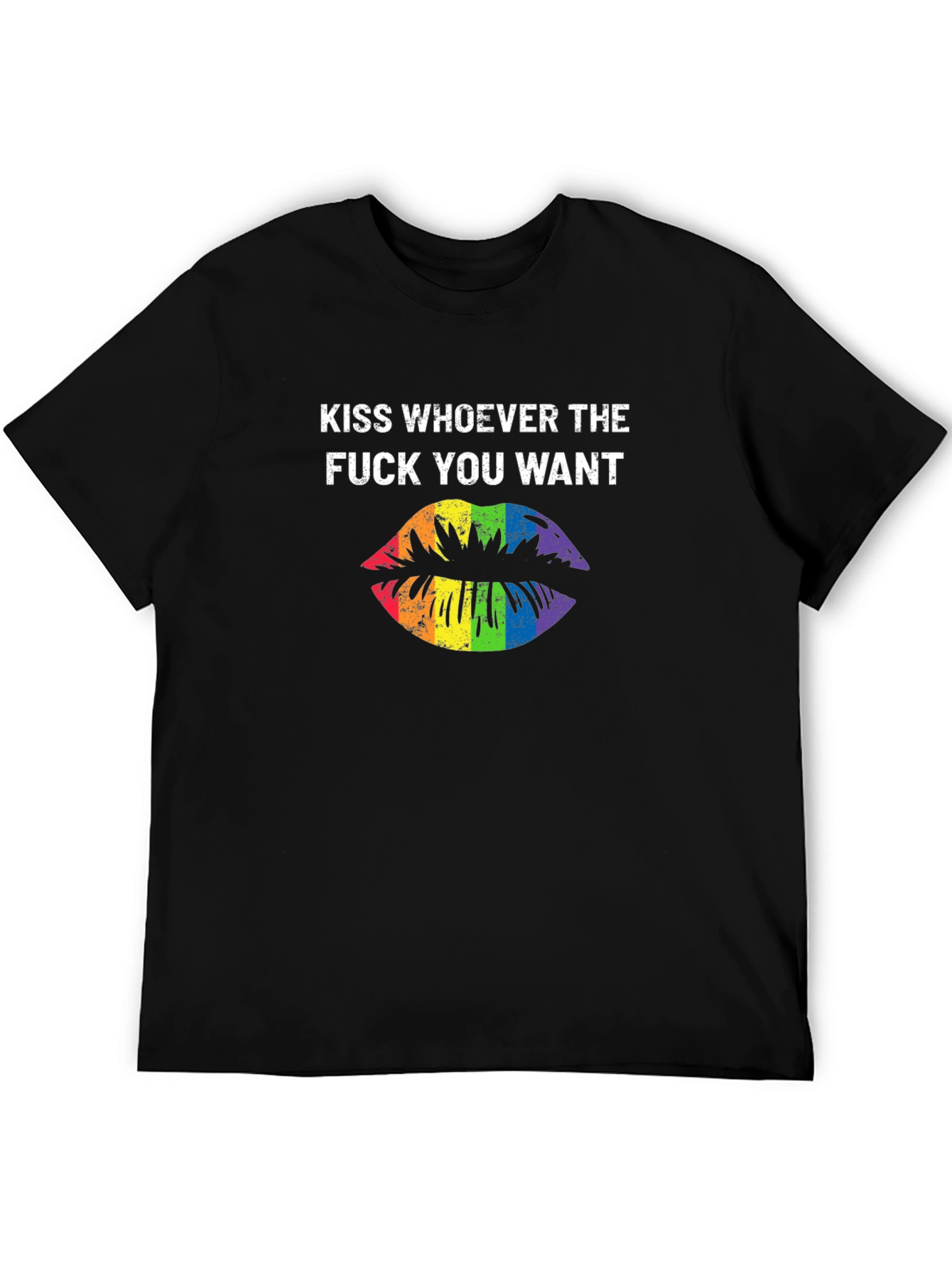 Kiss Whoever You Want Rainbow Lips Graphic T-Shirt