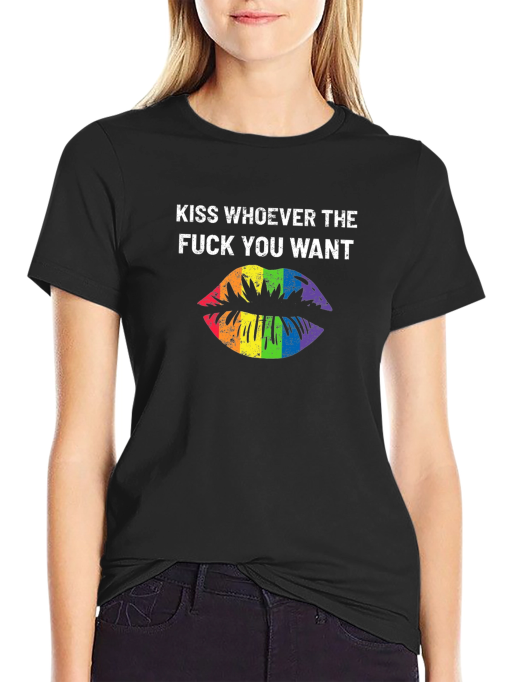 Kiss Whoever You Want Rainbow Lips Graphic T-Shirt