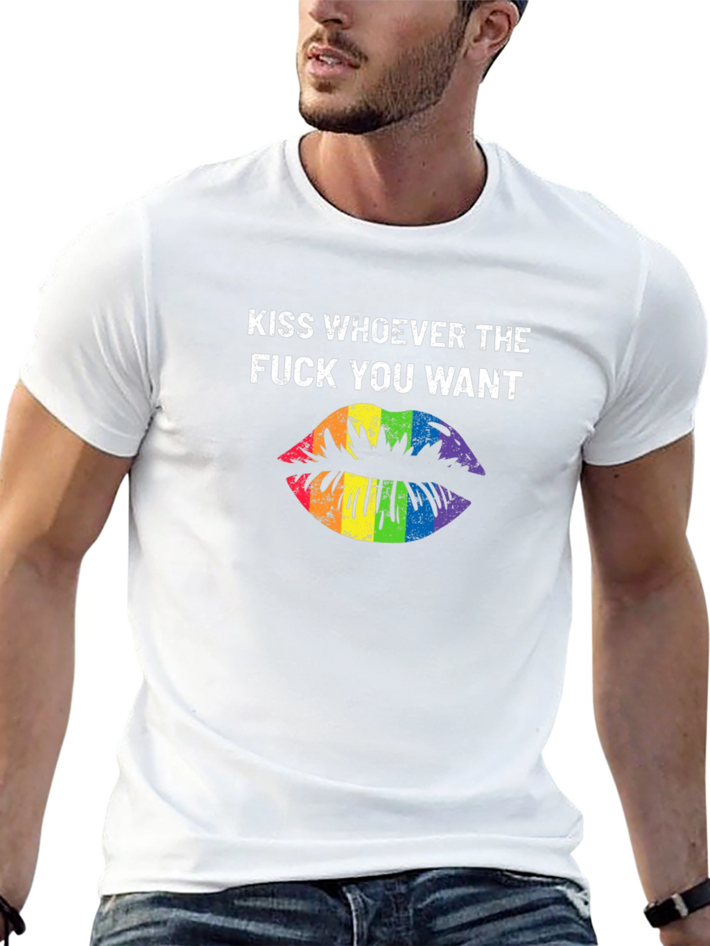 Kiss Whoever You Want Rainbow Lips Graphic T-Shirt