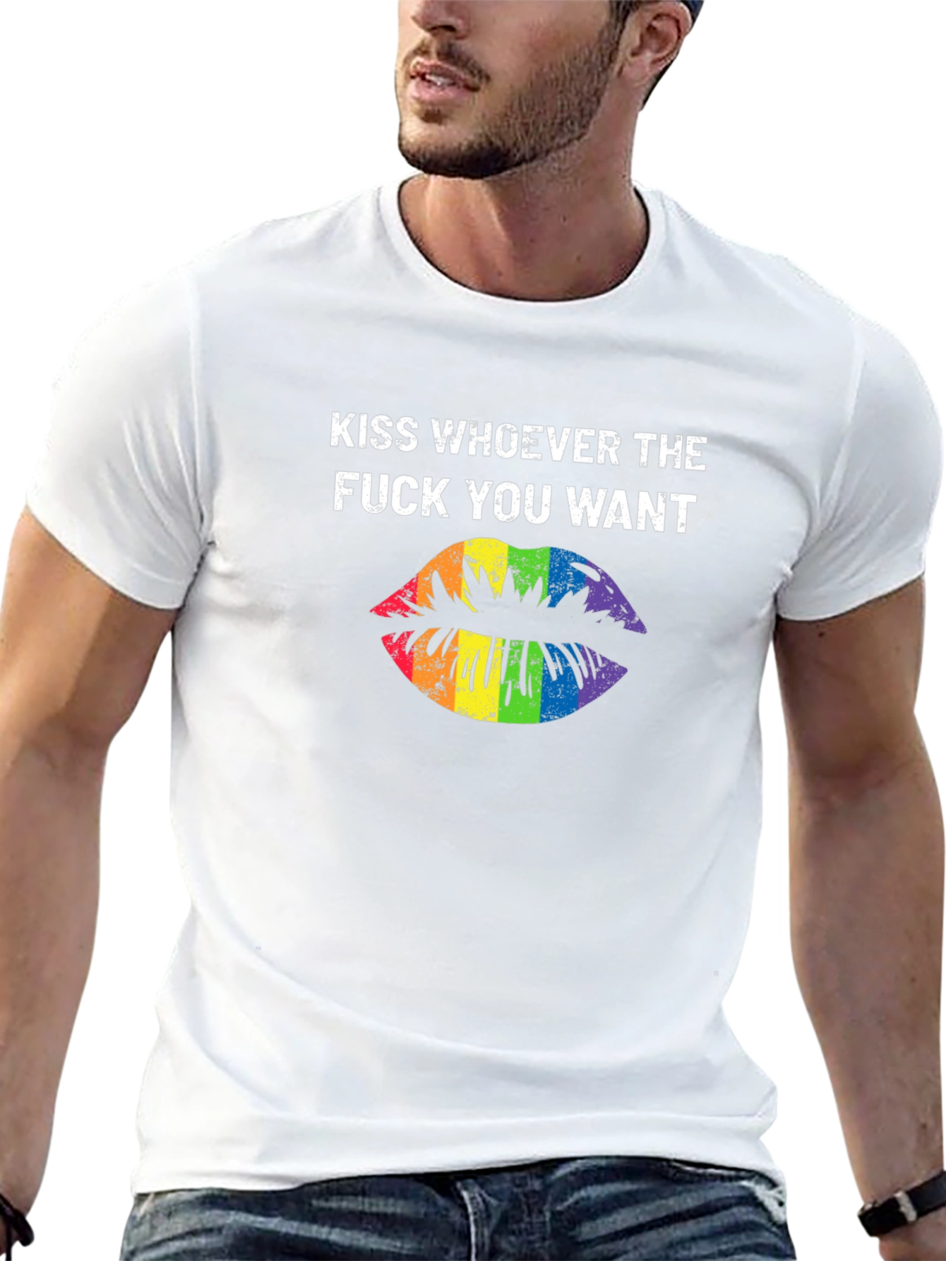 Kiss Whoever You Want Rainbow Lips Graphic T-Shirt