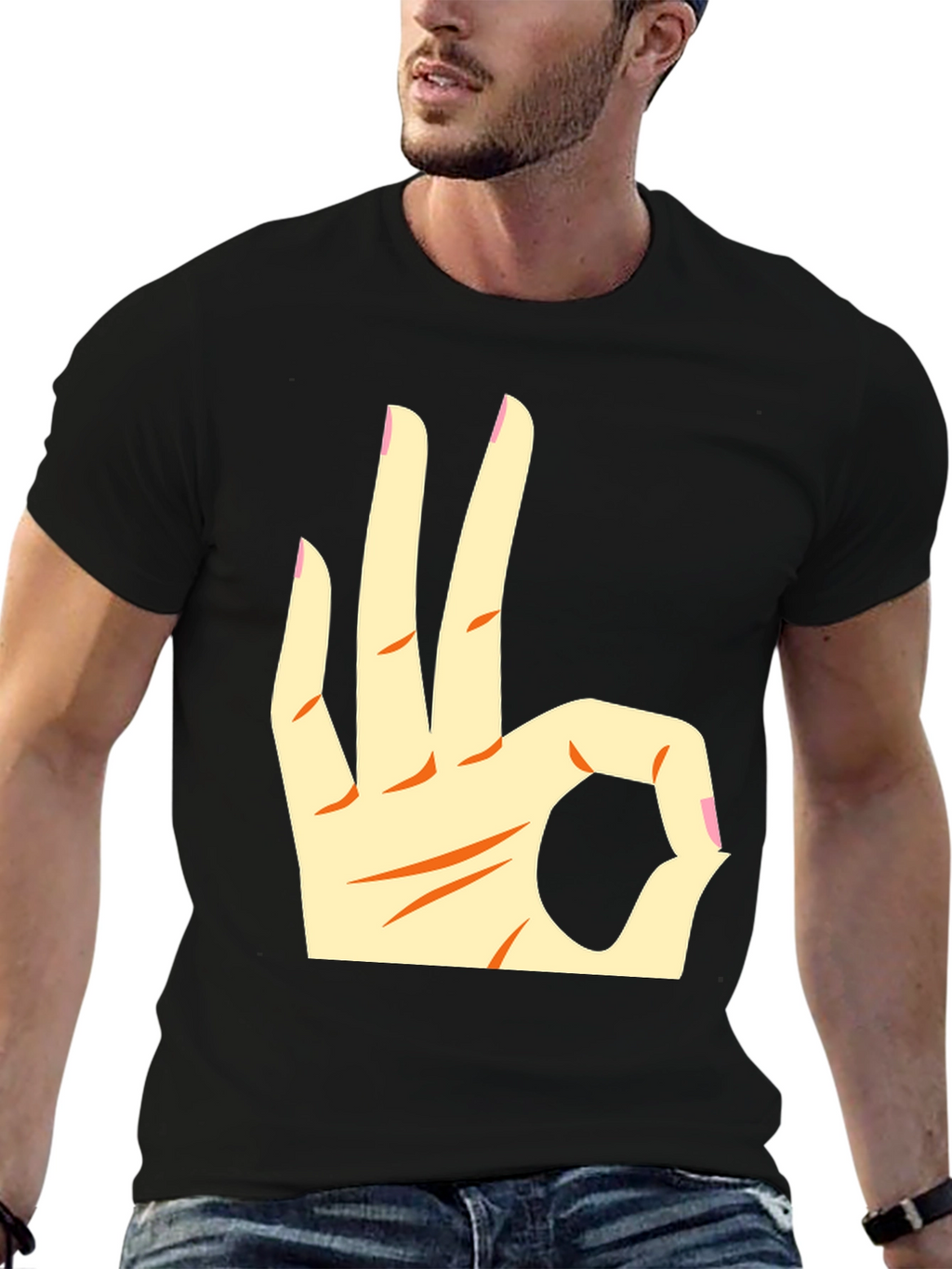 Ok Hand Gesture Graphic Tee - Black