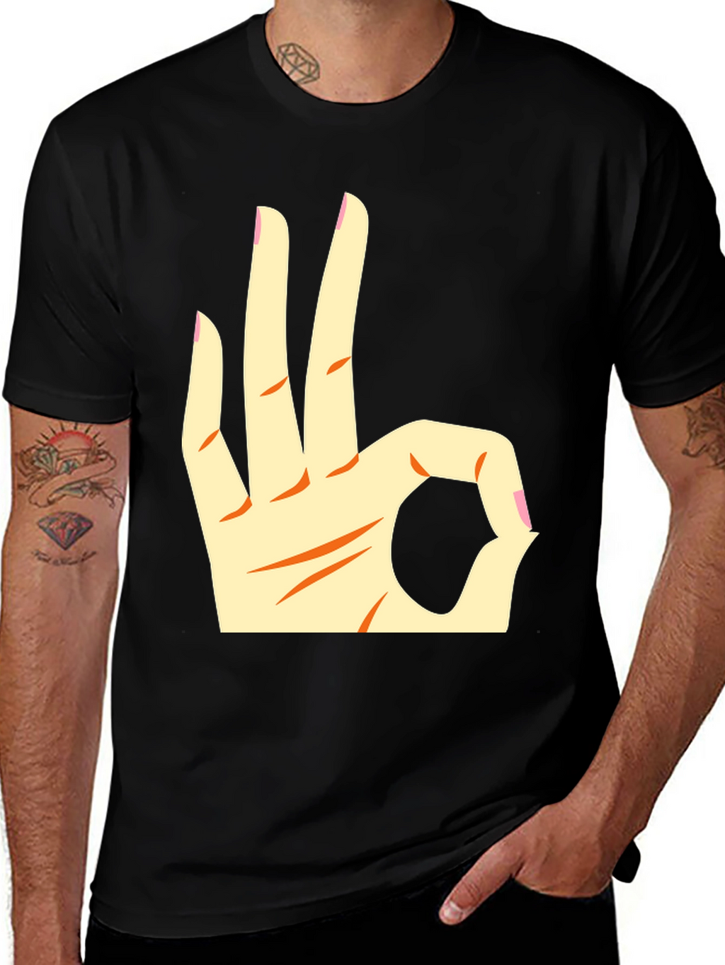 Ok Hand Gesture Graphic Tee - Black