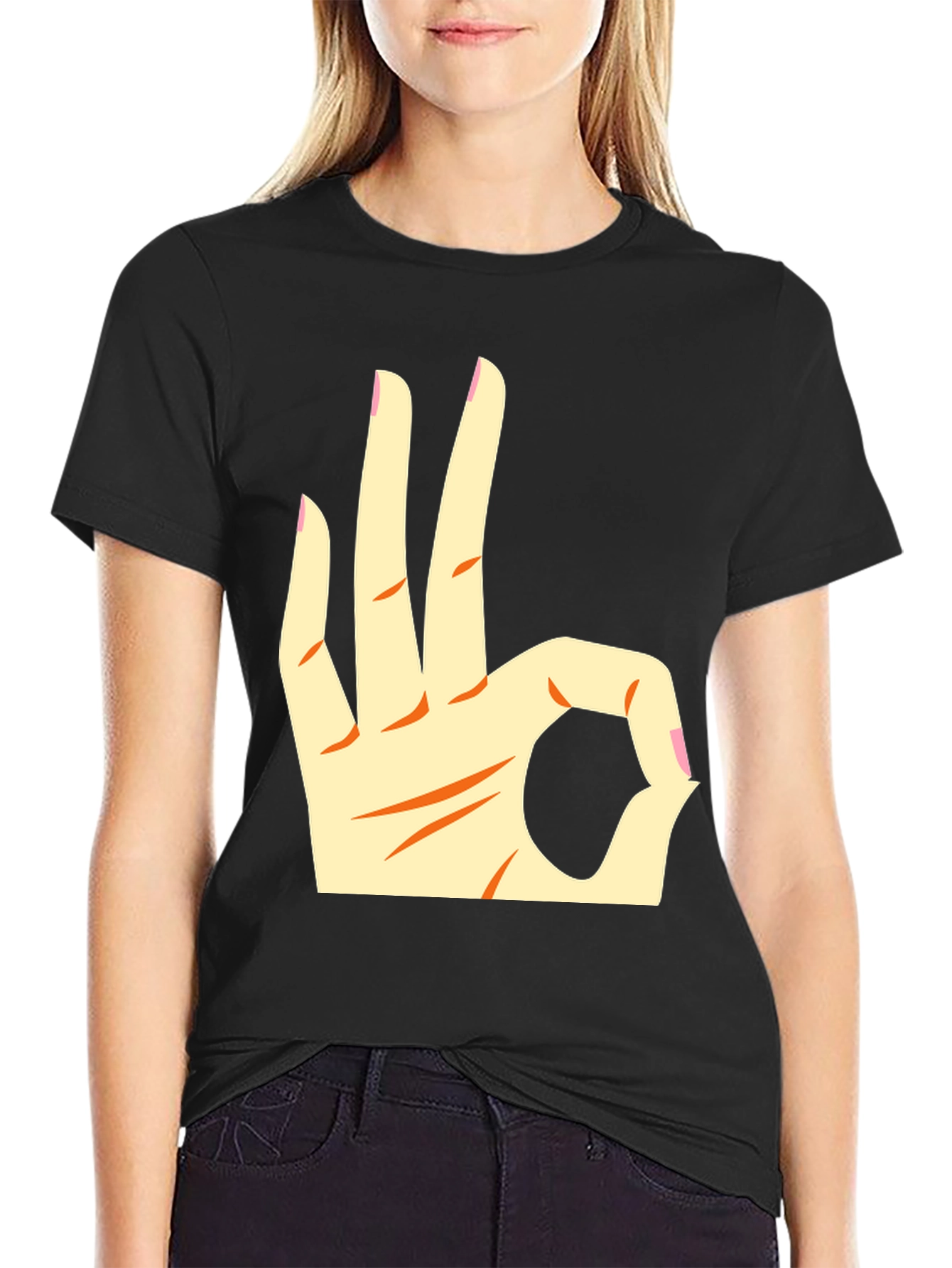 Ok Hand Gesture Graphic Tee - Black