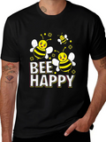 Bee Happy Graphic T-Shirt - Black Cotton Tee