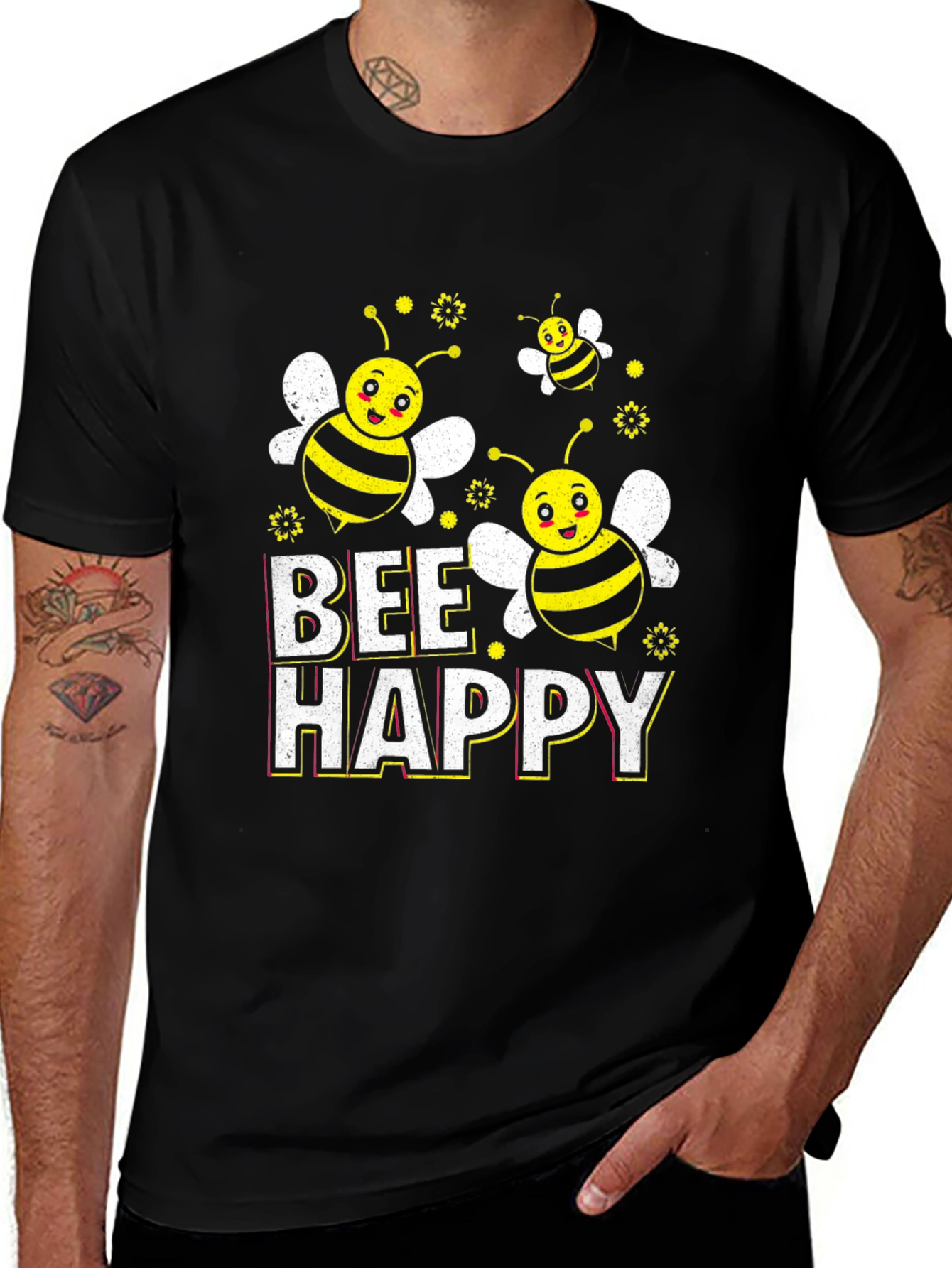 Bee Happy Graphic T-Shirt - Black Cotton Tee