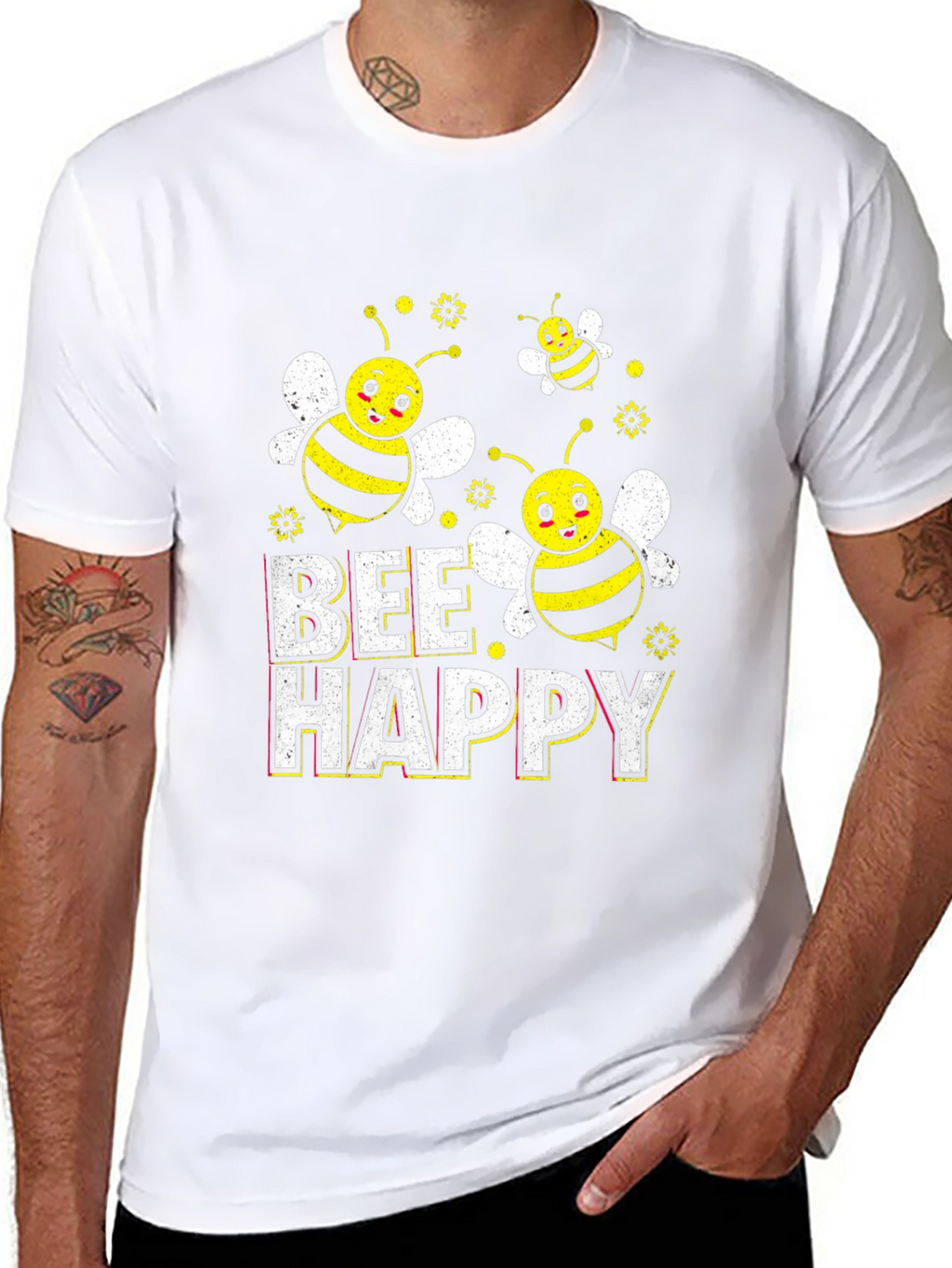 Bee Happy Graphic T-Shirt - Black Cotton Tee