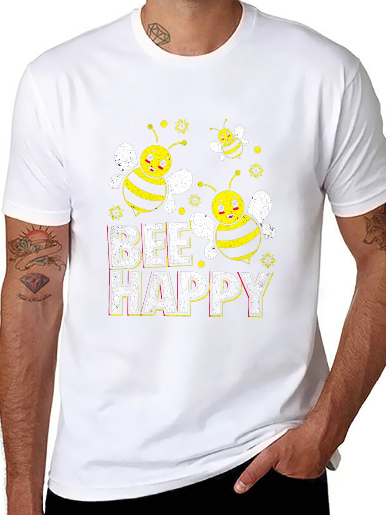 Bee Happy Graphic T-Shirt - Black Cotton Tee