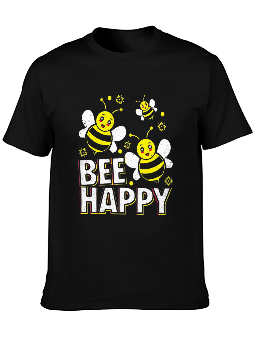 Bee Happy Graphic T-Shirt - Black Cotton Tee