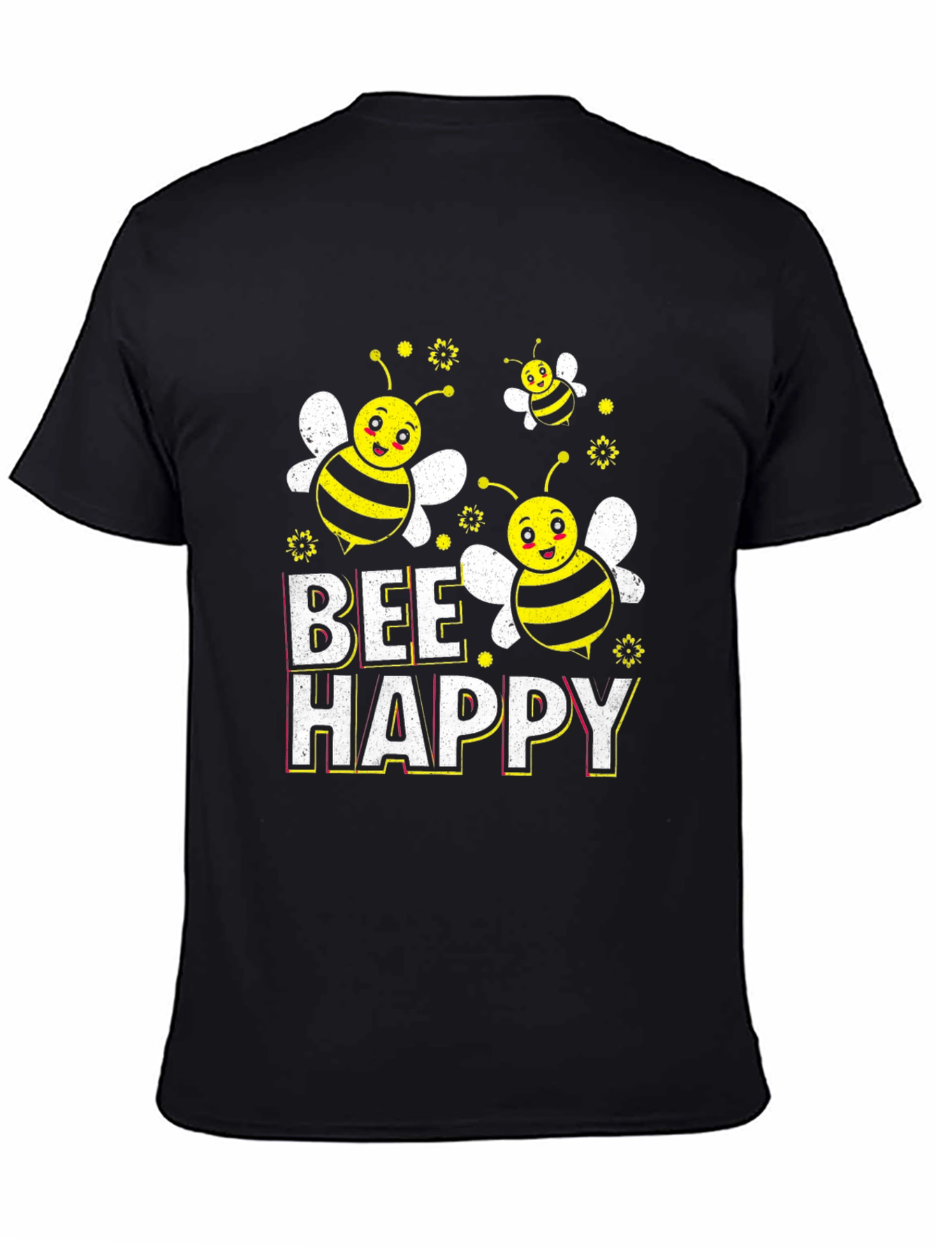 Bee Happy Graphic T-Shirt - Black Cotton Tee