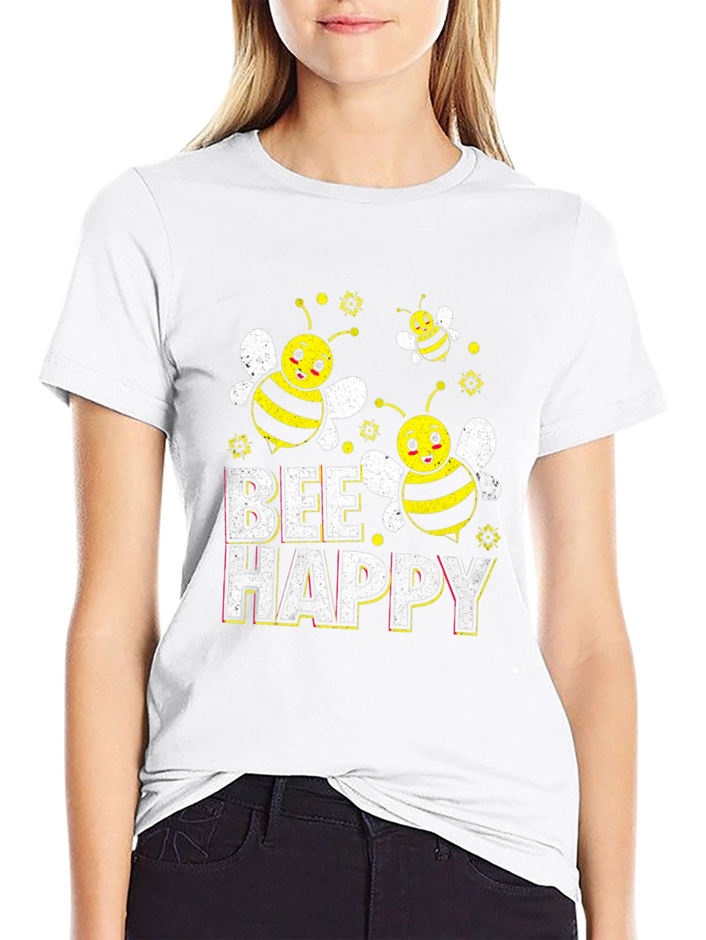 Bee Happy Graphic T-Shirt - Black Cotton Tee