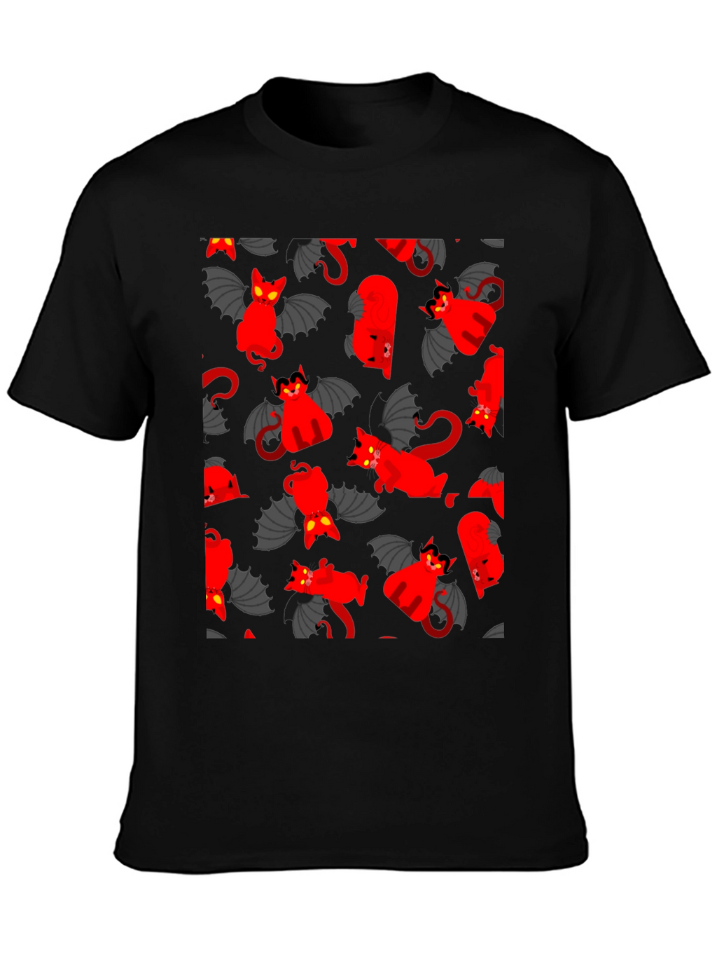 Devil Cat Pattern T-Shirt - Unique Gothic Style Tee