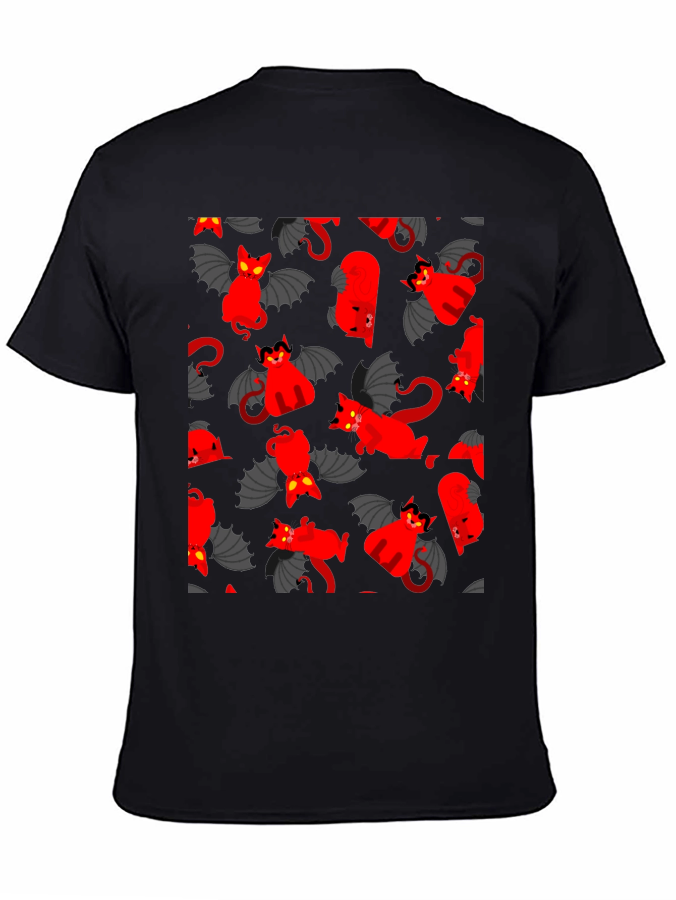 Devil Cat Pattern T-Shirt - Unique Gothic Style Tee