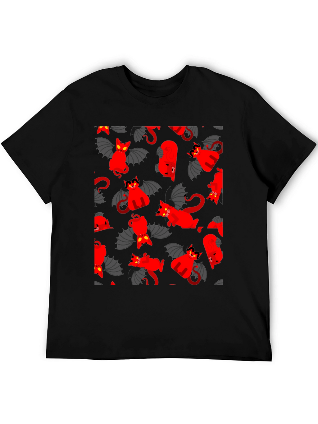 Devil Cat Pattern T-Shirt - Unique Gothic Style Tee