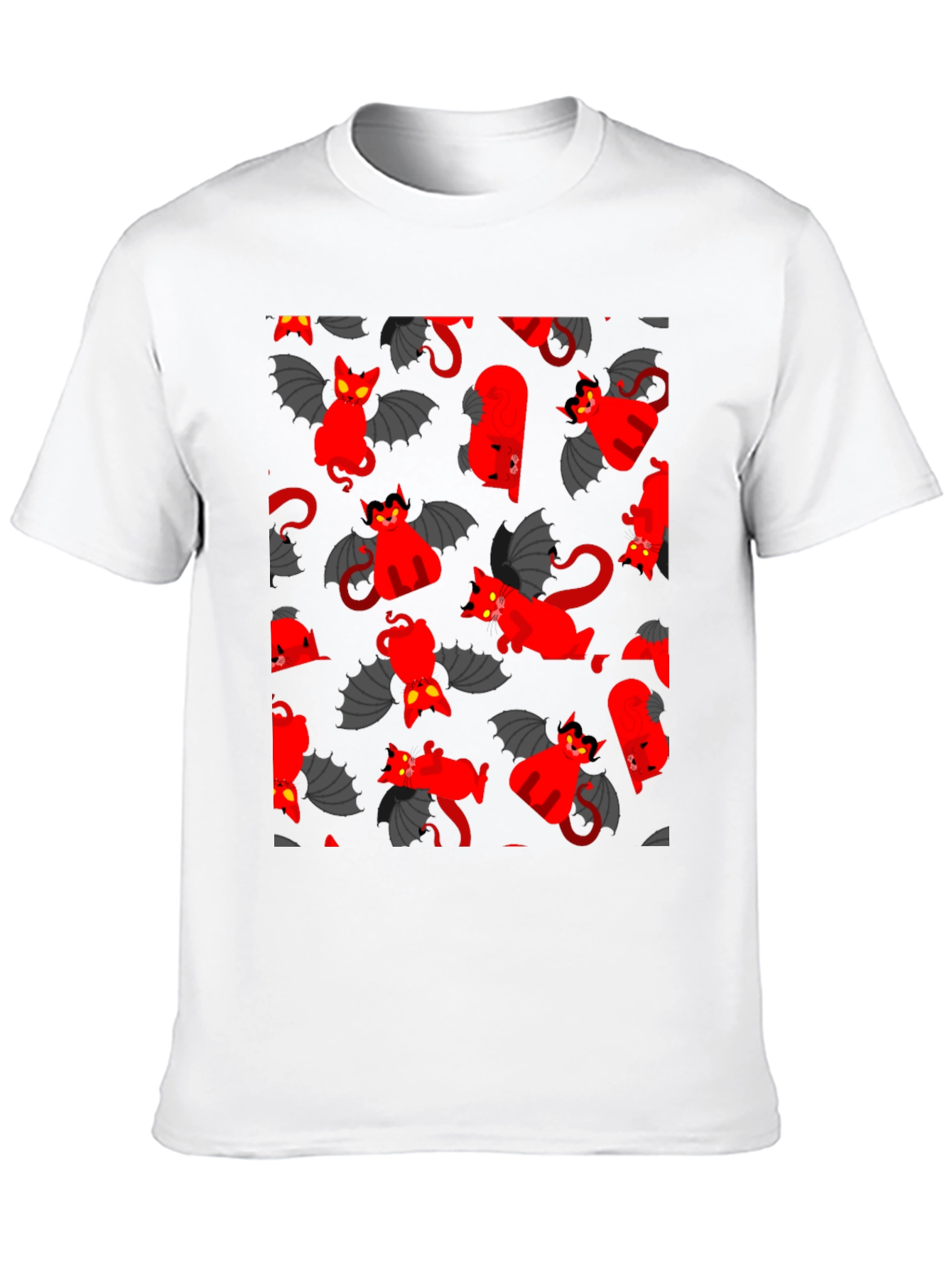 Devil Cat Pattern T-Shirt - Unique Gothic Style Tee