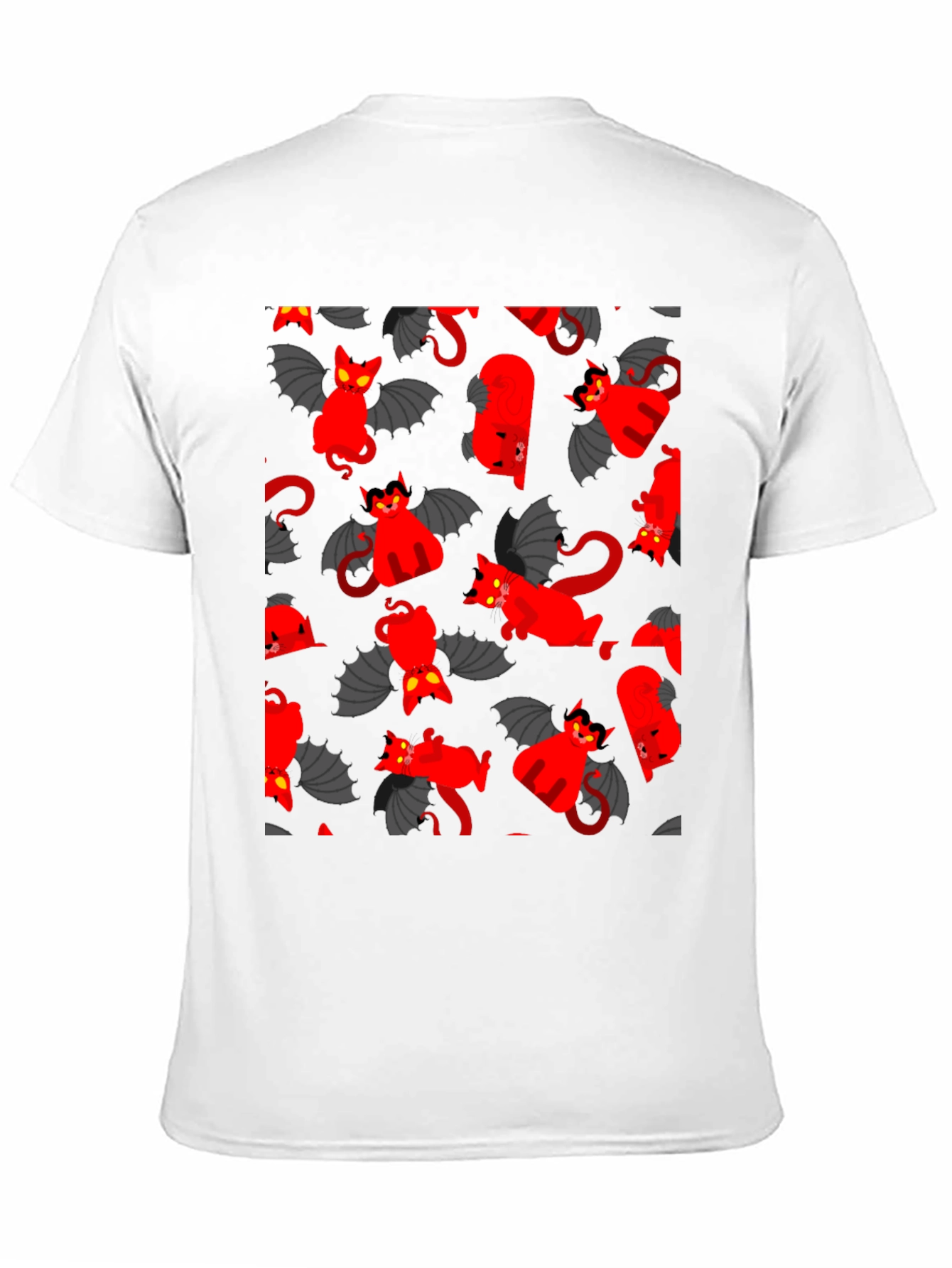 Devil Cat Pattern T-Shirt - Unique Gothic Style Tee
