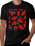 Devil Cat Pattern T-Shirt - Unique Gothic Style Tee