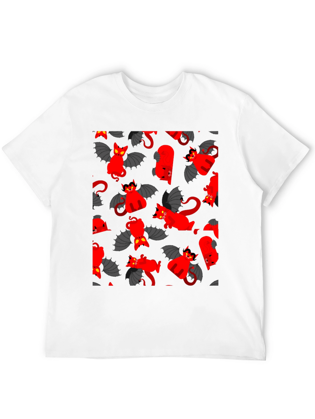Devil Cat Pattern T-Shirt - Unique Gothic Style Tee
