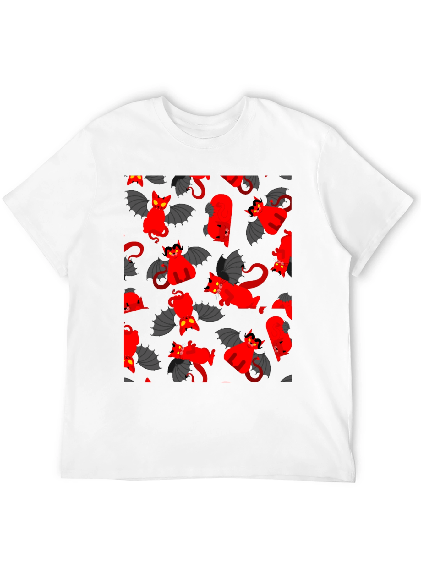 Devil Cat Pattern T-Shirt - Unique Gothic Style Tee