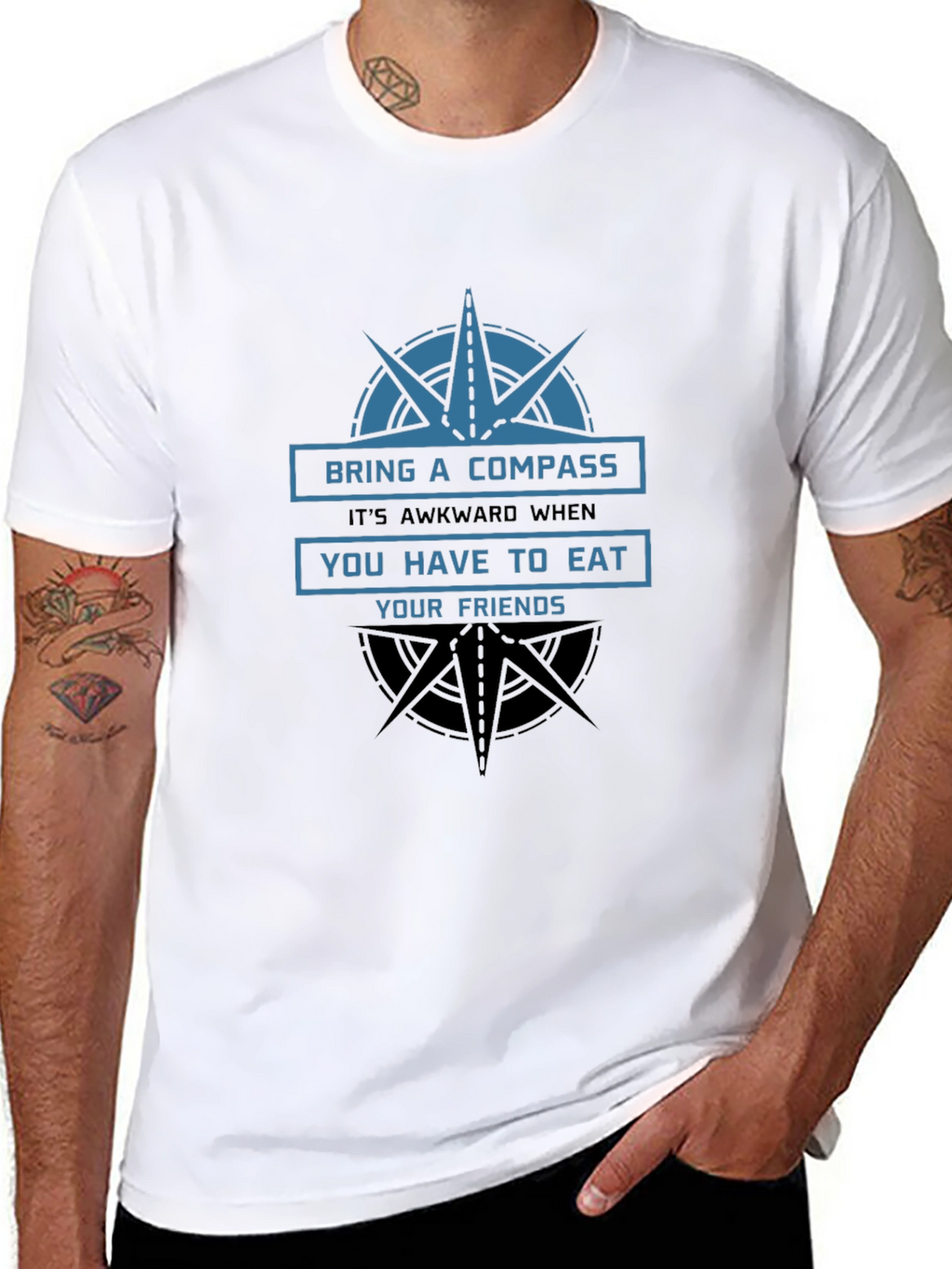 Compass Eat Friends Funny Graphic T-Shirt