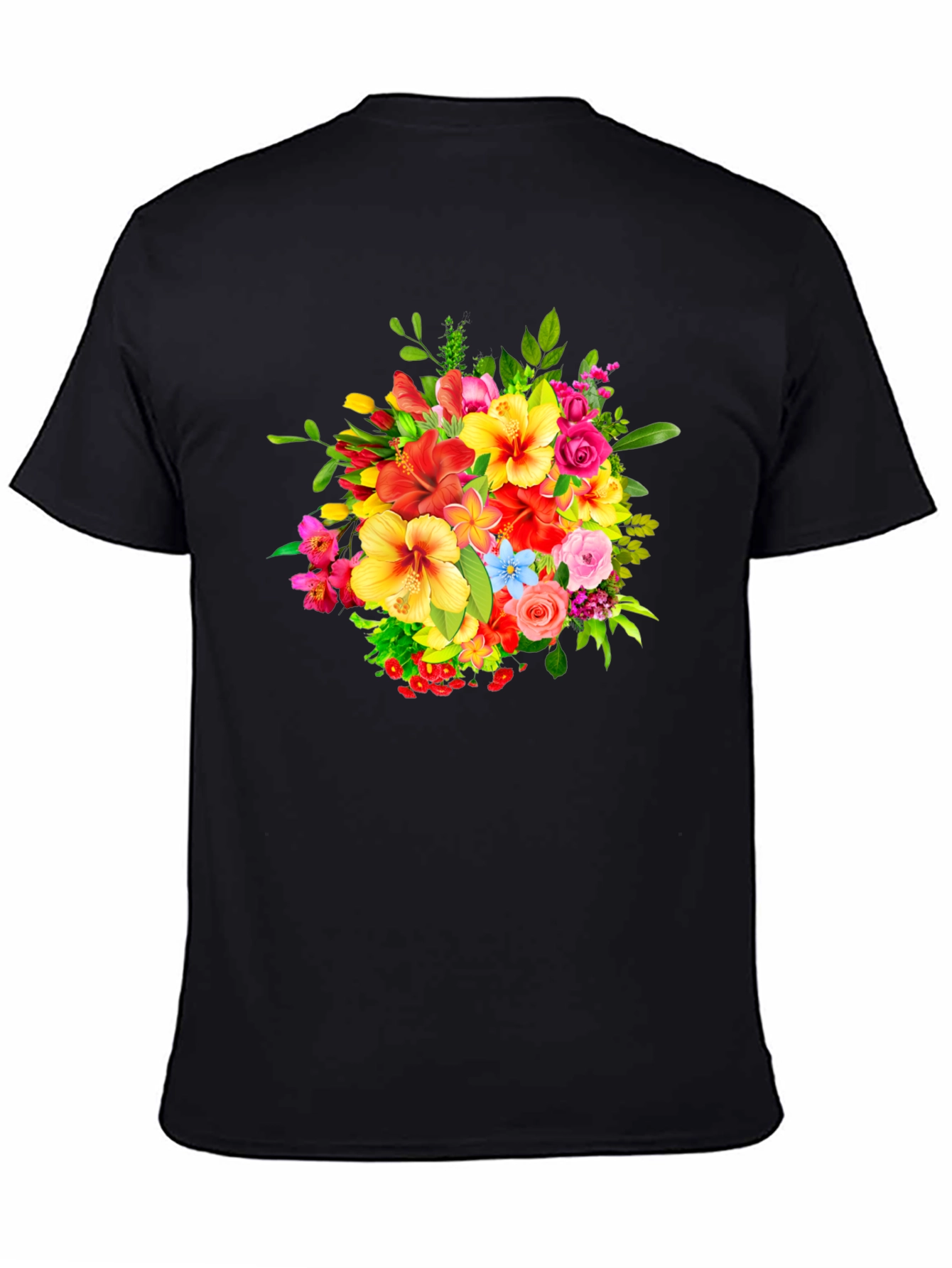 Floral Bouquet Graphic Print Black T-Shirt
