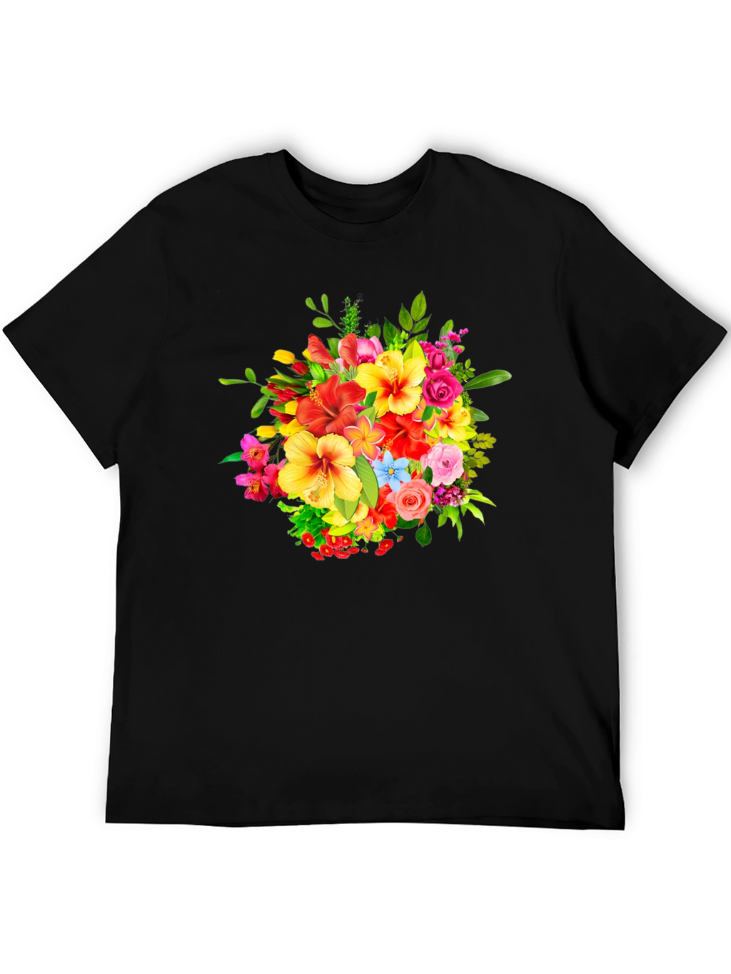 Floral Bouquet Graphic Print Black T-Shirt