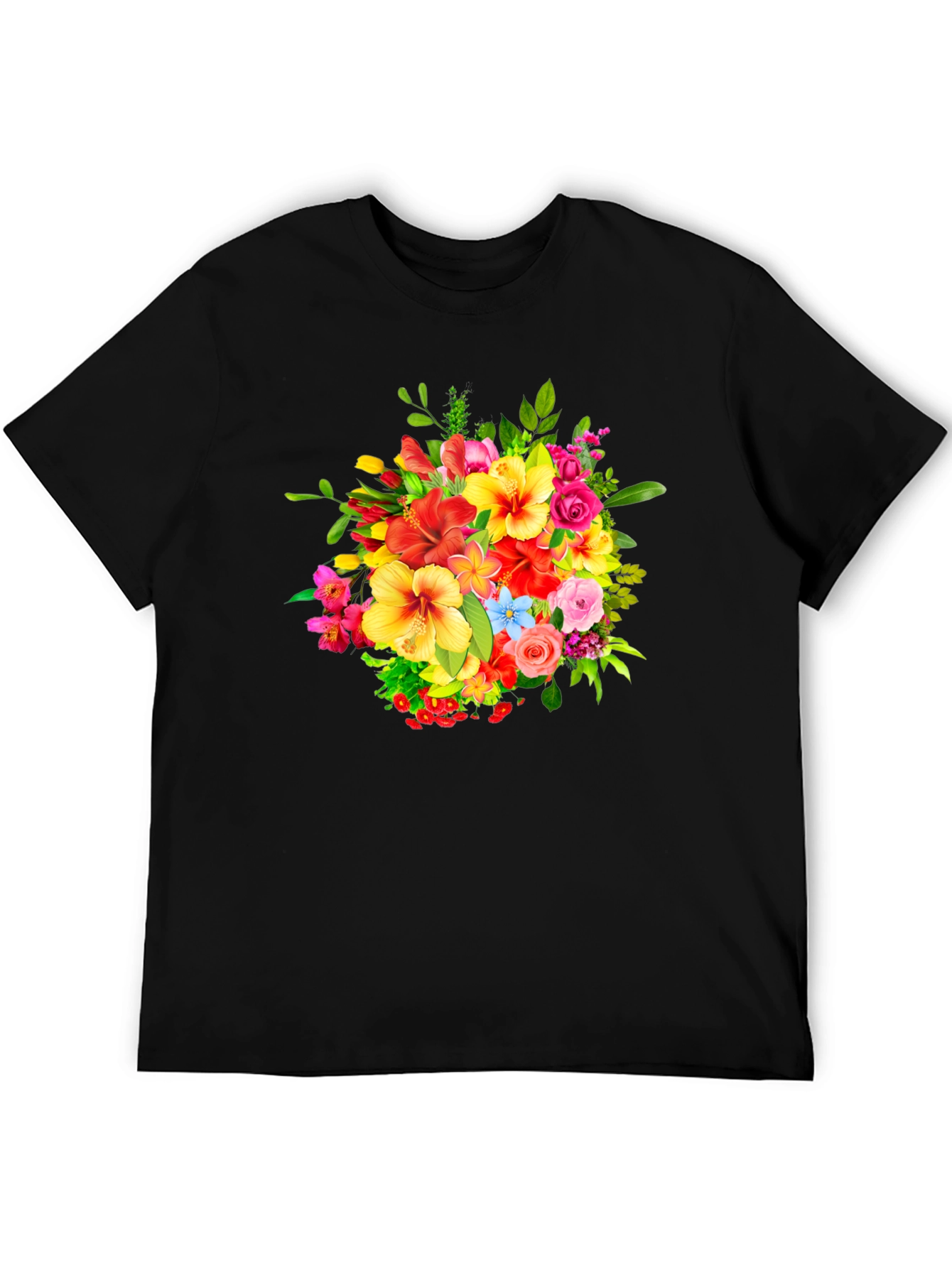 Floral Bouquet Graphic Print Black T-Shirt