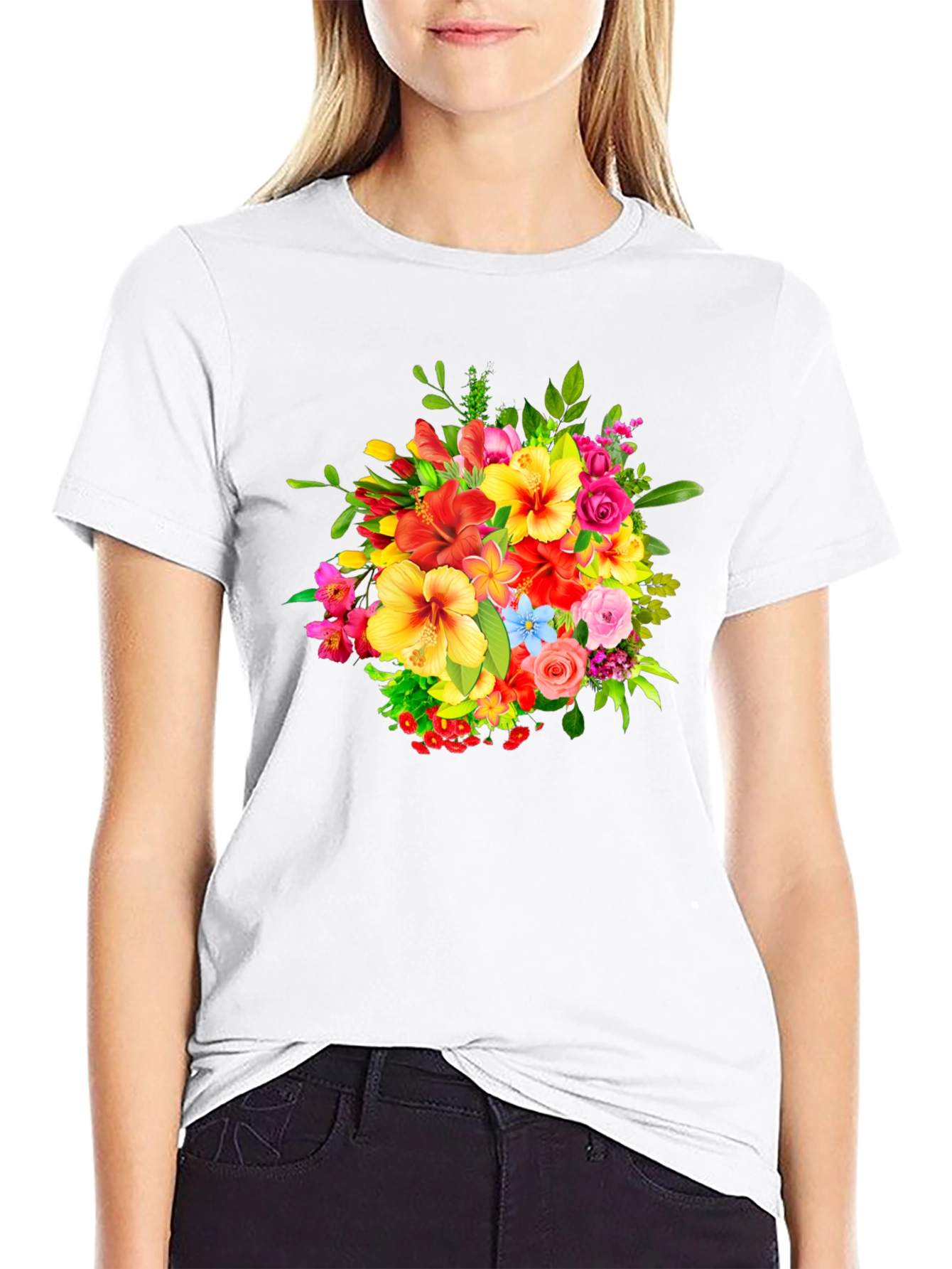 Floral Bouquet Graphic Print Black T-Shirt