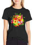 Floral Bouquet Graphic Print Black T-Shirt